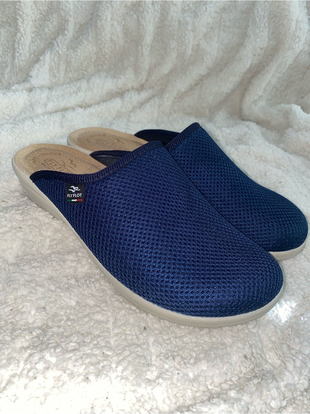 Fly Flot Women’s Navy Blue Mesh Comfort Mule Clogs Made in Italy 40 9/9.5